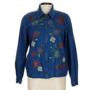 Alfred Dunner Denim Jacket with Colorful Floral Design
